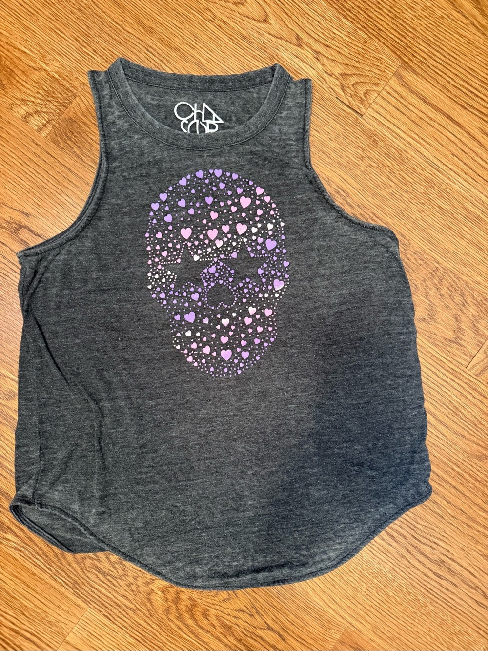 Chaser Gray Muscle Tank with Lavender Heart Skull